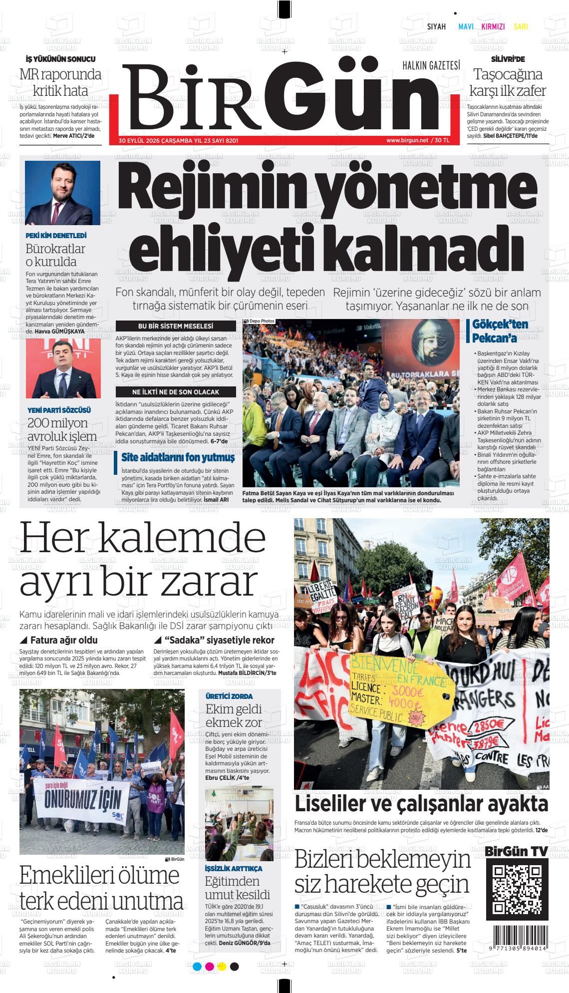 Birgün gazetesi ilk sayfası