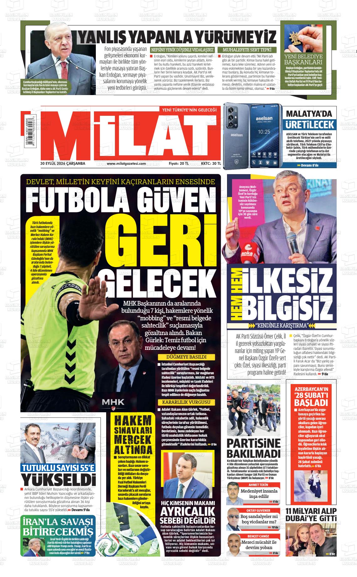 Milat gazetesi ilk sayfası