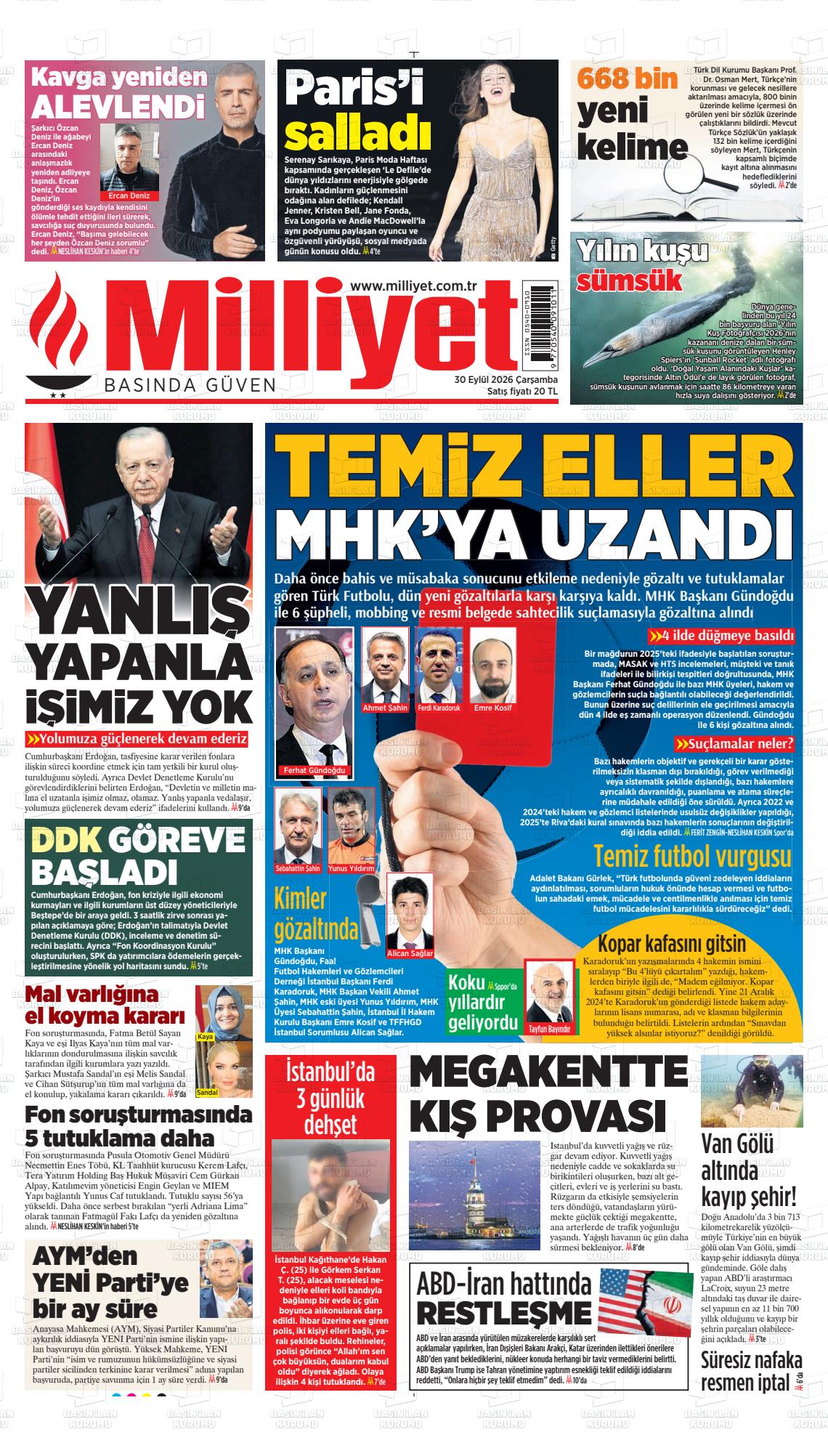 Milliyet gazetesi ilk sayfası