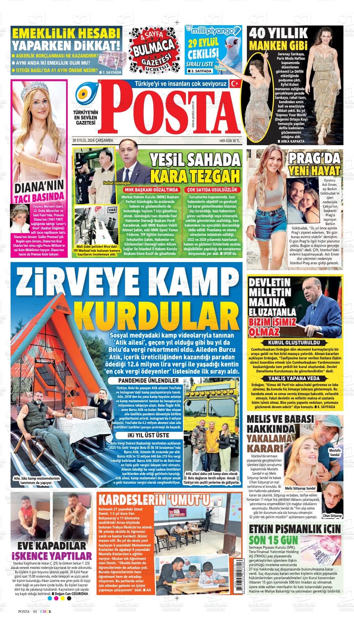 Posta gazetesi ilk sayfası