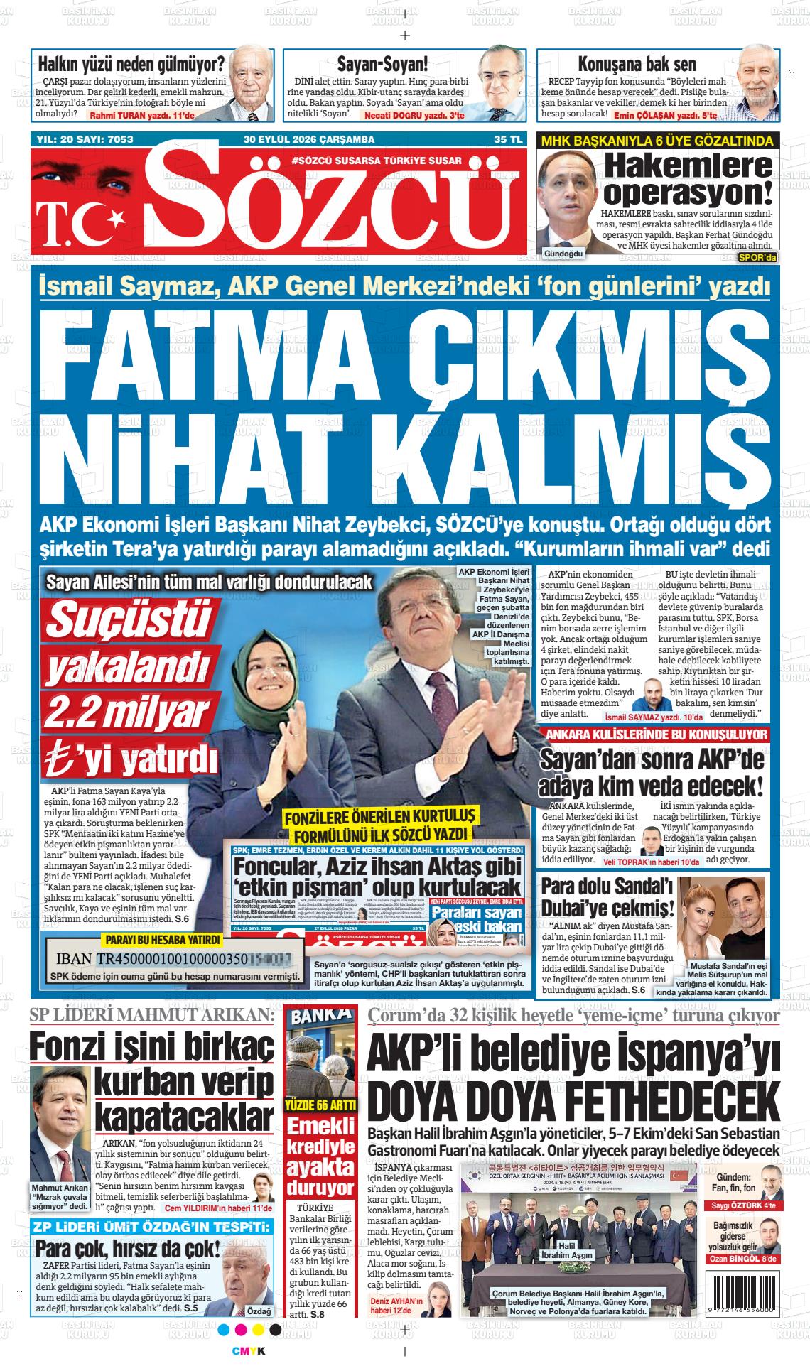 Sözcü gazetesi ilk sayfası