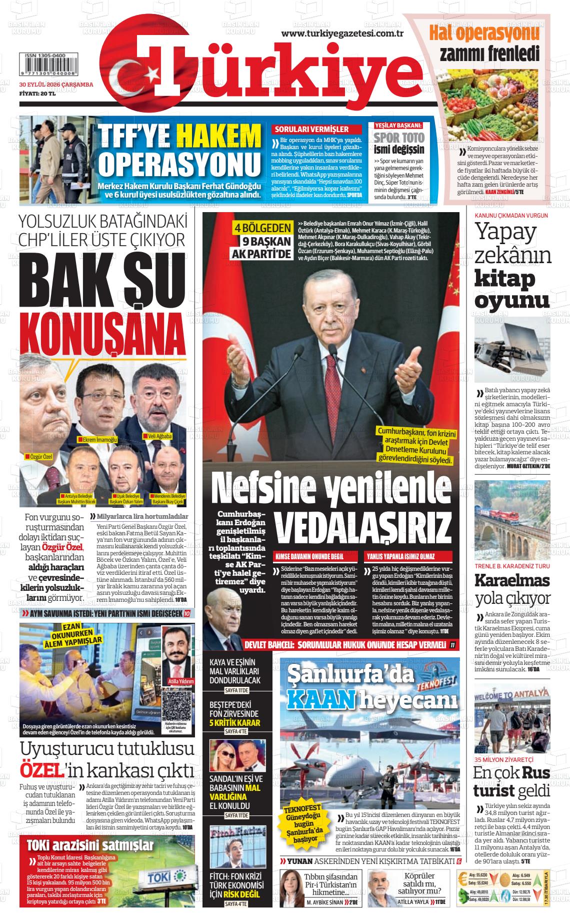 Türkiye gazetesi ilk sayfası