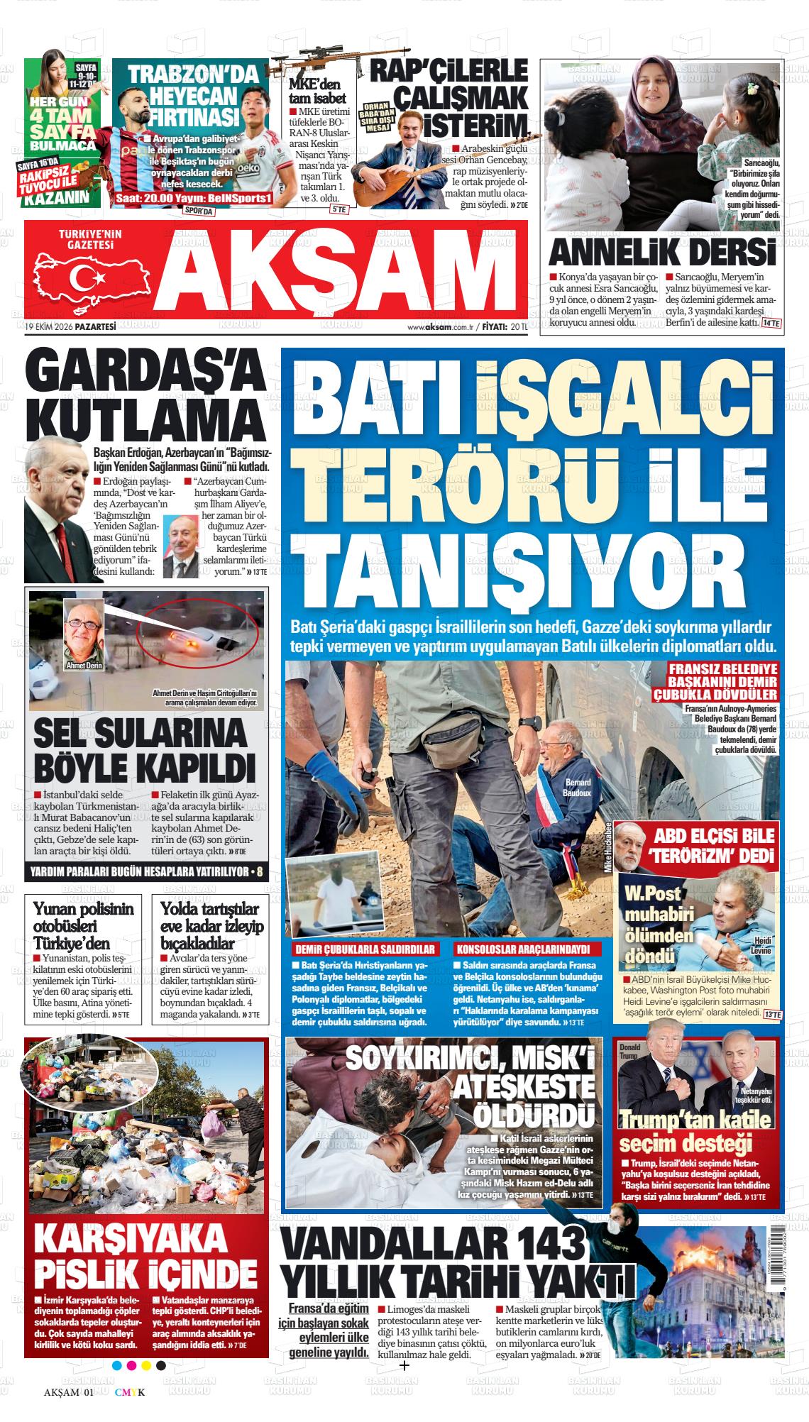 Akşam gazetesi ilk sayfası