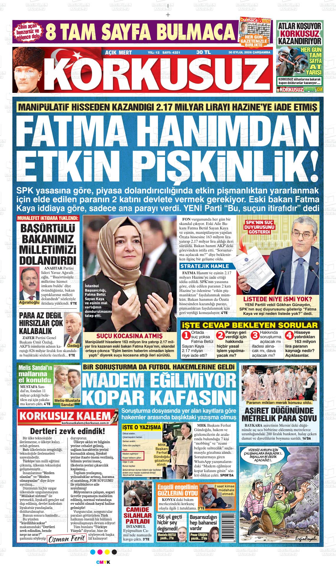 Korkusuz gazetesi ilk sayfası