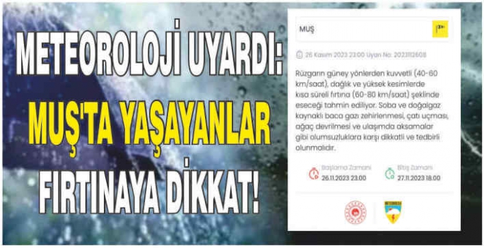 Meteoroloji uyardı: Muş’ta yaşayanlar fırtınaya dikkat!