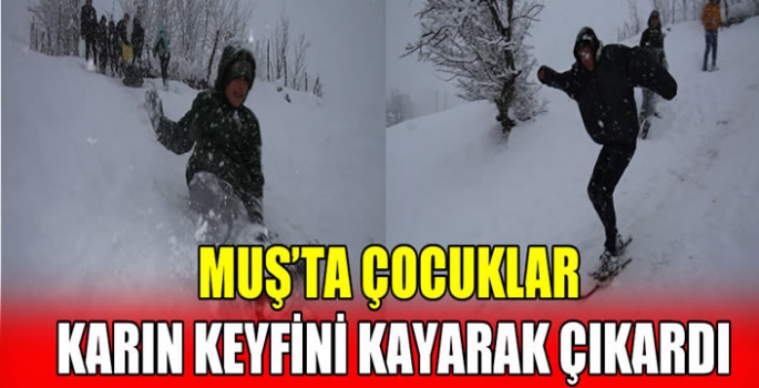 Muş’ta çocuklar karın keyfini kayarak çıkardı