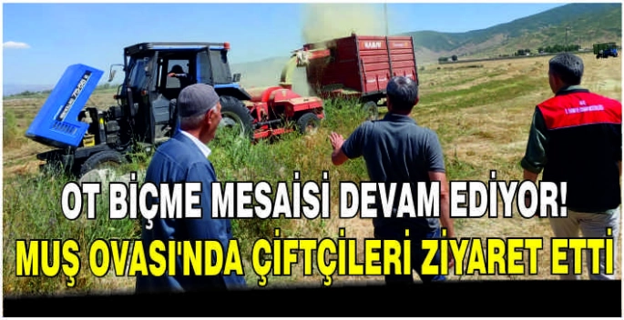 Ot biçme mesaisi devam ediyor!  Muş Ovası’nda çiftçileri ziyaret etti