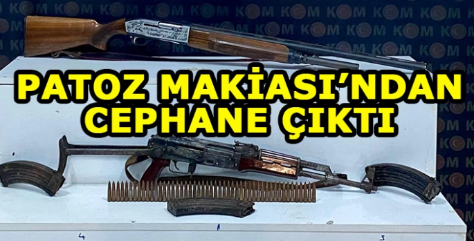 Patoz makinesinde uzun namlulu silah ve fişek ele geçirildi