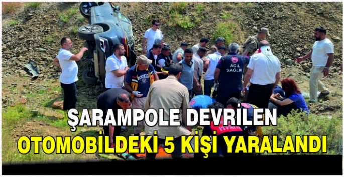 Şarampole devrilen otomobildeki 5 kişi yaralandı