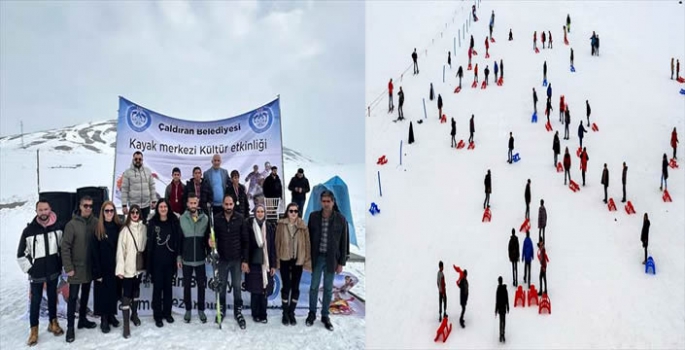 Van'da öğrenciler kayak yaptı, kar üstünde halay çekerek eğlendi