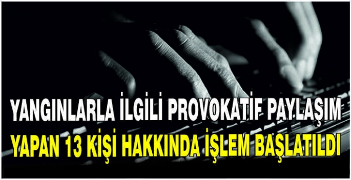 Yangınlarla ilgili provokatif paylaşım yapan 13 kişi hakkında işlem başlatıldı